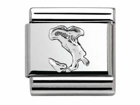 Silbernes Armbandglied von Nomination mit einem reliefierten Motiv, das Italien darstellt. Die Oberfläche ist glänzend und spiegelt das Design von Monumenten wider.