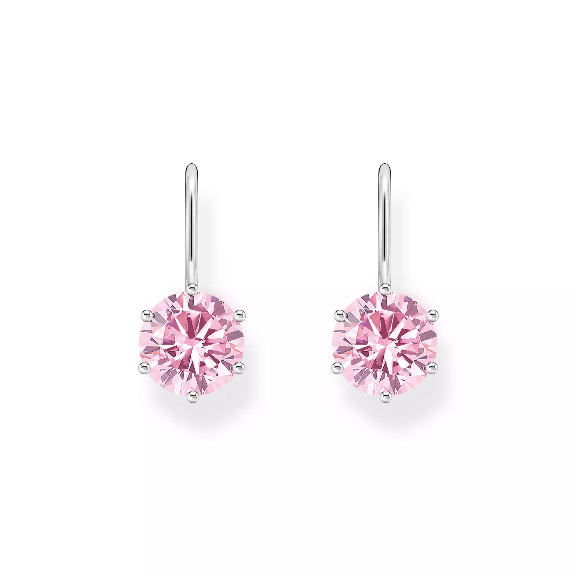 Thomas Sabo Essentials Ohrringe - Ohrhänger mit großem Zirkoniastein - Silber & Zirkonia - Rosa-Pink – Ansicht 2