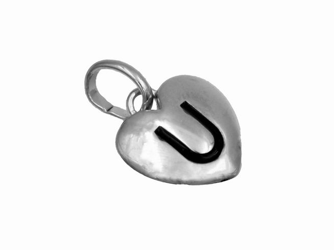 Anhänger in Herzform aus 925 Sterling Silber, poliert und rhodiniert, mit dem Buchstaben U, Hersteller Juwelier Harnisch, geeignet für Kinder.