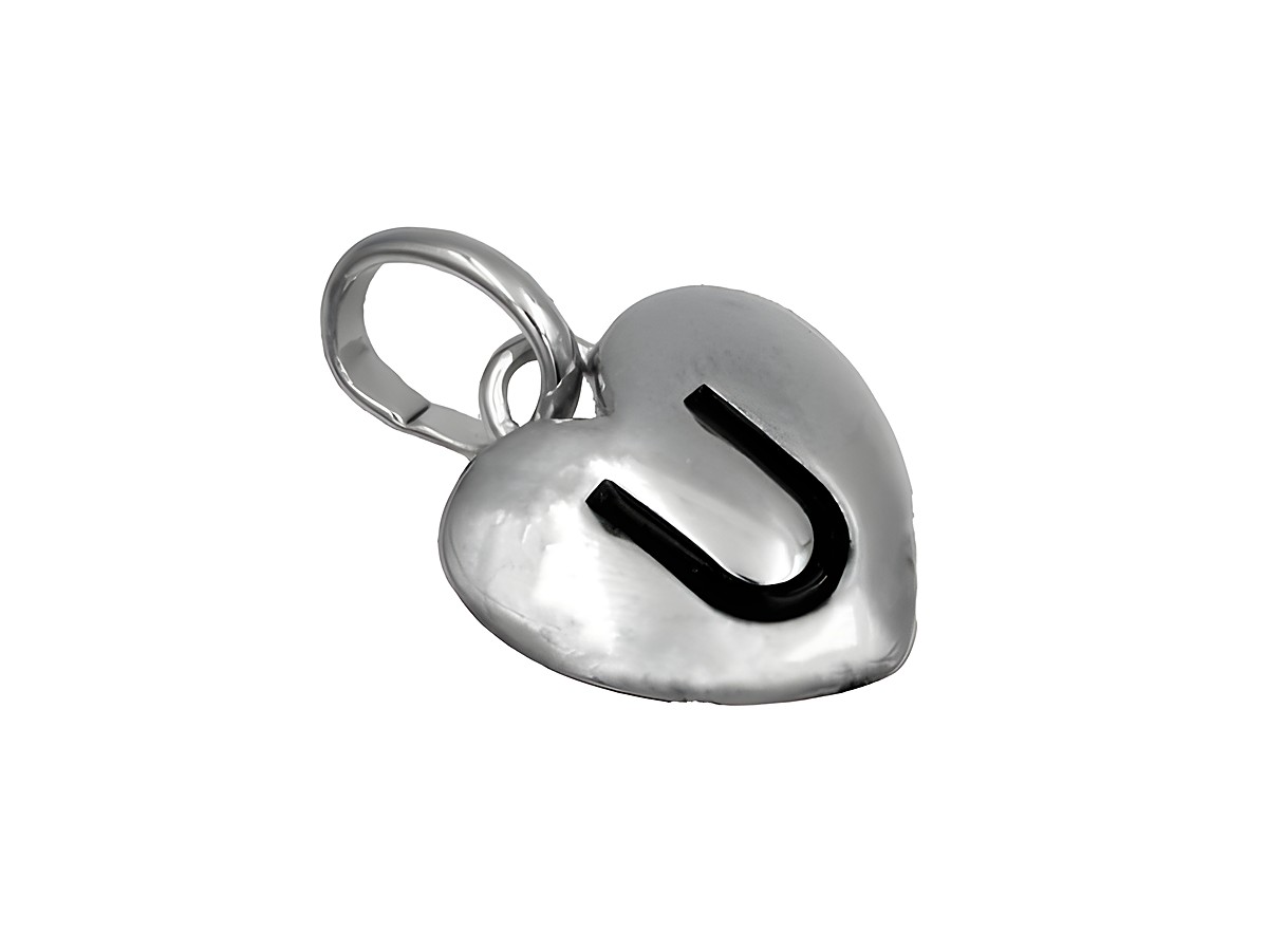 Anhänger in Herzform aus 925 Sterling Silber, poliert und rhodiniert, mit dem Buchstaben U, Hersteller Juwelier Harnisch, geeignet für Kinder.