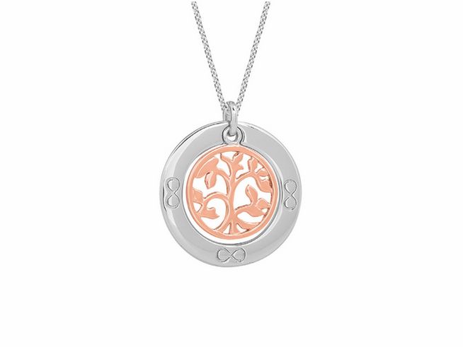 Xenox Sterling Silber Kette XS3439R mit Lebensbaum Anhänger in Roségold vergoldet, Ankerkette von 40-45 cm, elegantes Design mit Symbolik des Lebensbaums.