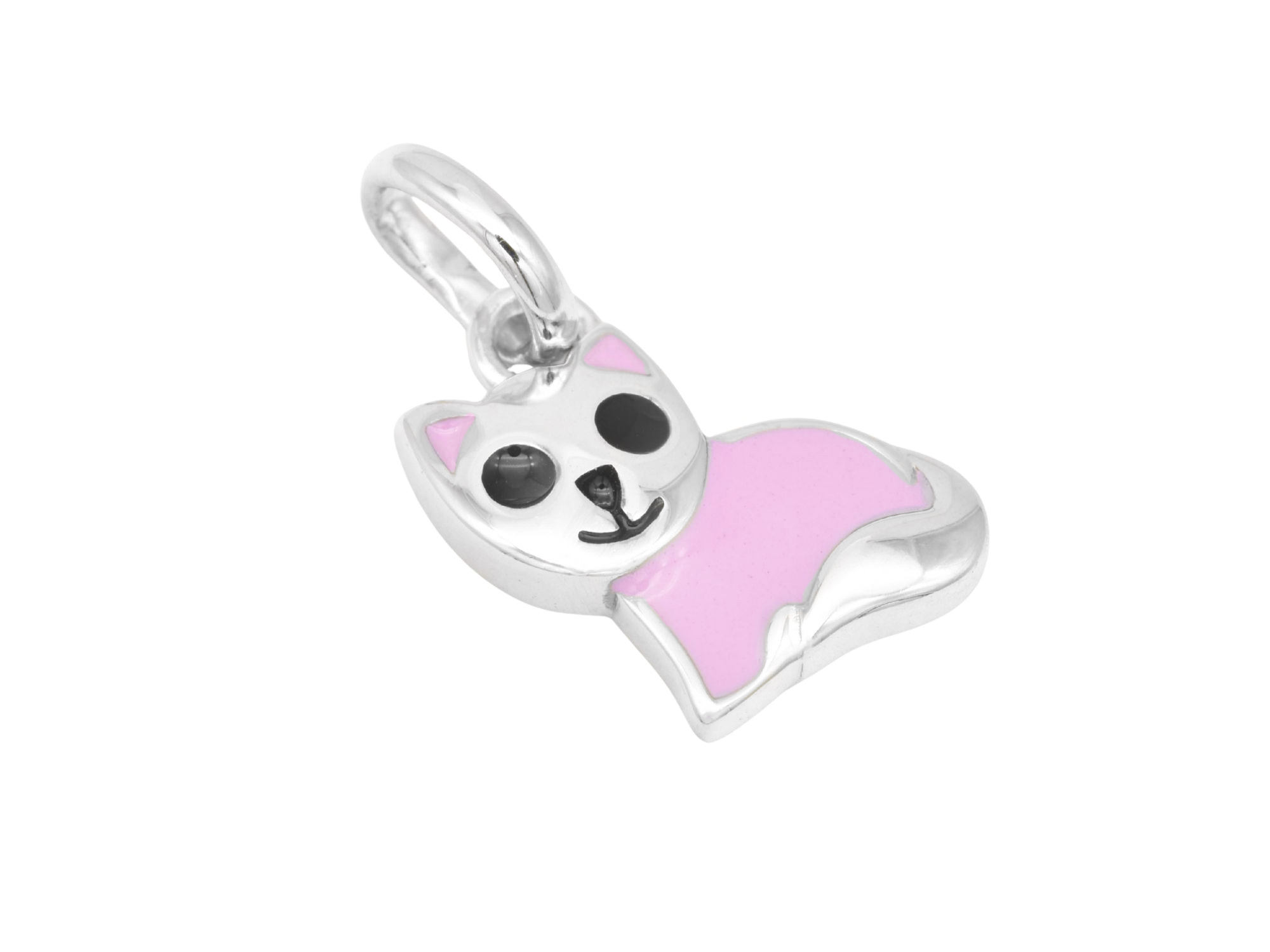 Anhänger Katze Kinderschmuck - Sterling Silber poliert rhodiniert - Lack Rosa