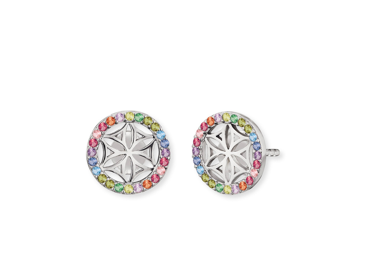Engelsrufer ERE-LILLIFL-ZIM-ST LEBENSBLUME Ohrstecker mit Zirkonia Multicolor - Silber rhod. 10 mm Zwei runde Ohrstecker aus rhodiniertem Silber mit einem filigranen Lebensblumen-Motiv in der Mitte, umrahmt von bunten Zirkonia-Steinen in verschiedenen Farben. Durchmesser von 10 mm.