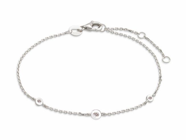 Xenox Weißgold Armband XG4054 in 15-18 cm mit Zarge und Karreekette aus 375 Weißgold, zart glänzend mit drei kleinen, funkelnden Zirkonia, ideal für jeden Anlass.
