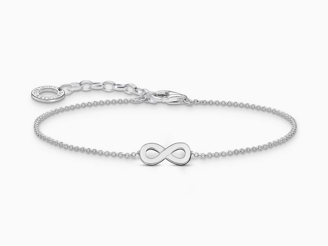 Silbernes Armband von Thomas Sabo mit unendlichem Symbol, verziert und einstellbarer Länge von 16 bis 19 cm, klassisches Design für jeden Anlass.