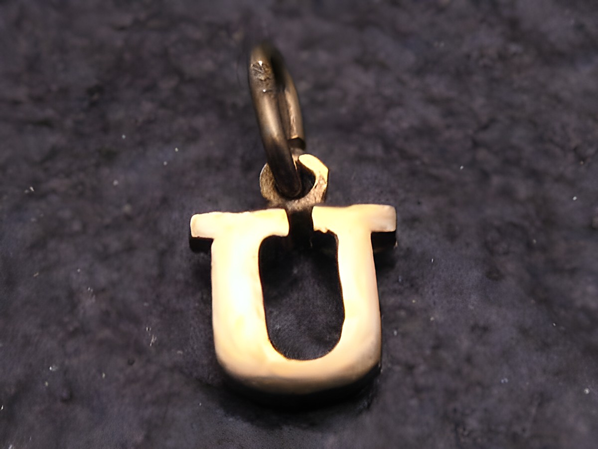 U Gold 333 Druck Buchstaben Anhänger von Juwelier Harnisch, stilvolles Design, ideal für individuelle Schmuckstücke, Buchstabe U, glänzende Oberfläche, perfektes Geschenk.