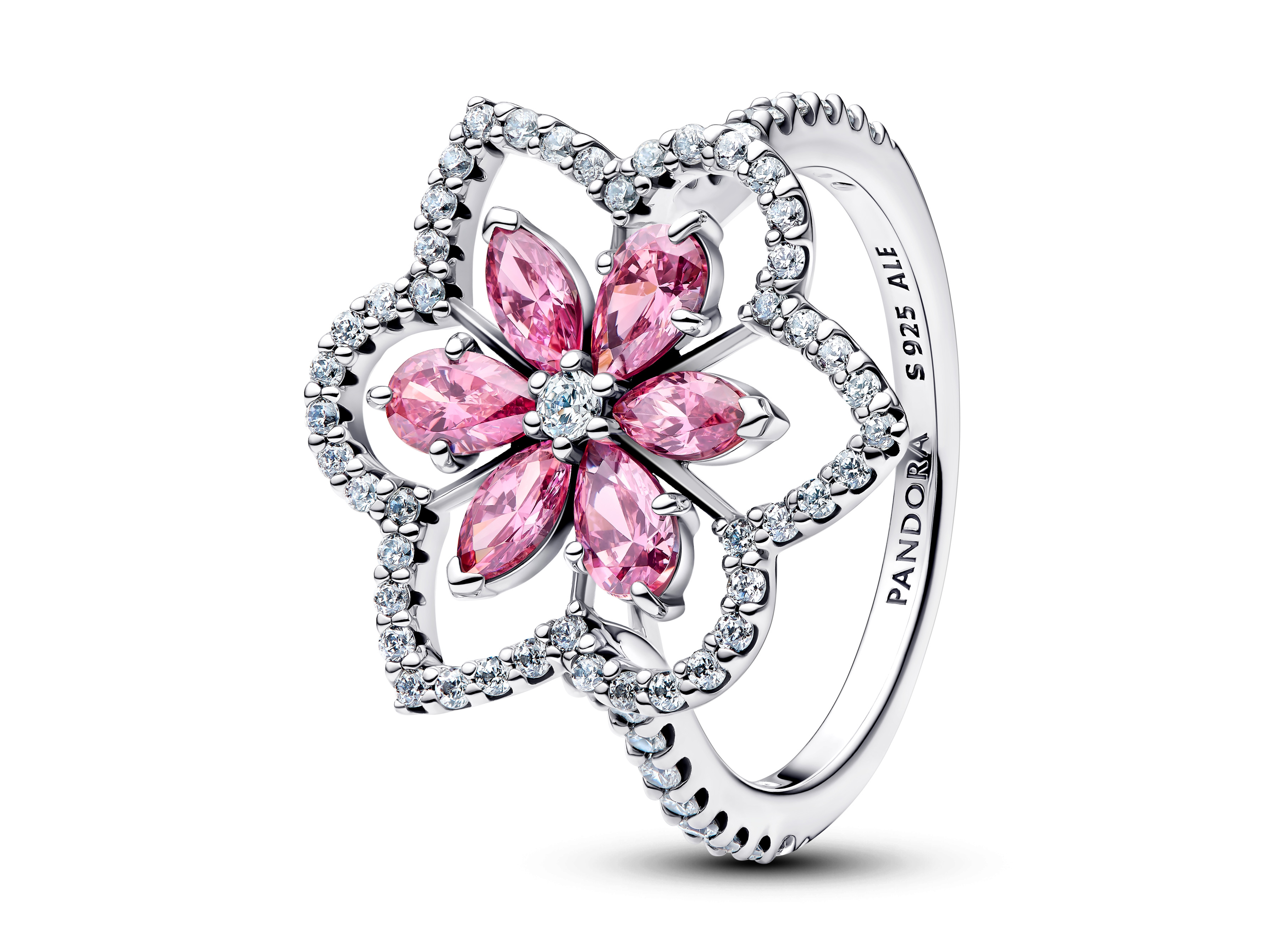 Pandora 194577C01-60 - Doppelte Blume Cocktailring - Sterling Silber - Zirkonia Pink - Gr. 60