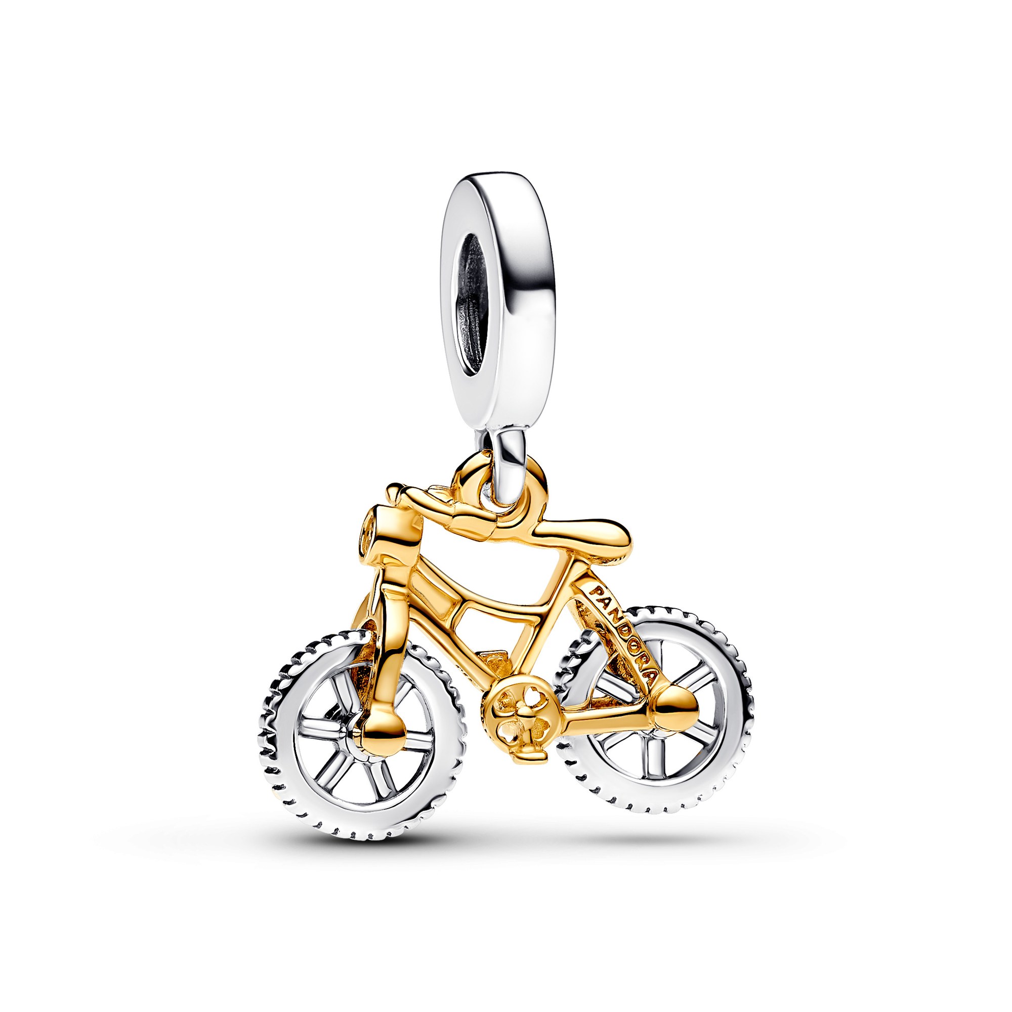 Pandora Bicolor Fahrrad mit Drehenden Rädern Charm-Anhänger - Sterling Silber & Gelbgold verg. - Zirkonia klar