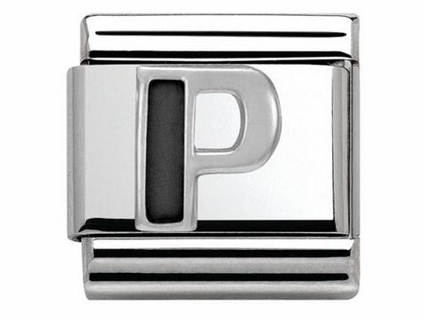 Classic SilverShine Buchstabe P aus Emaille von Nomination, glänzende Oberfläche, modernes Design, ideal zum Personalisieren von Schmuckstücken.