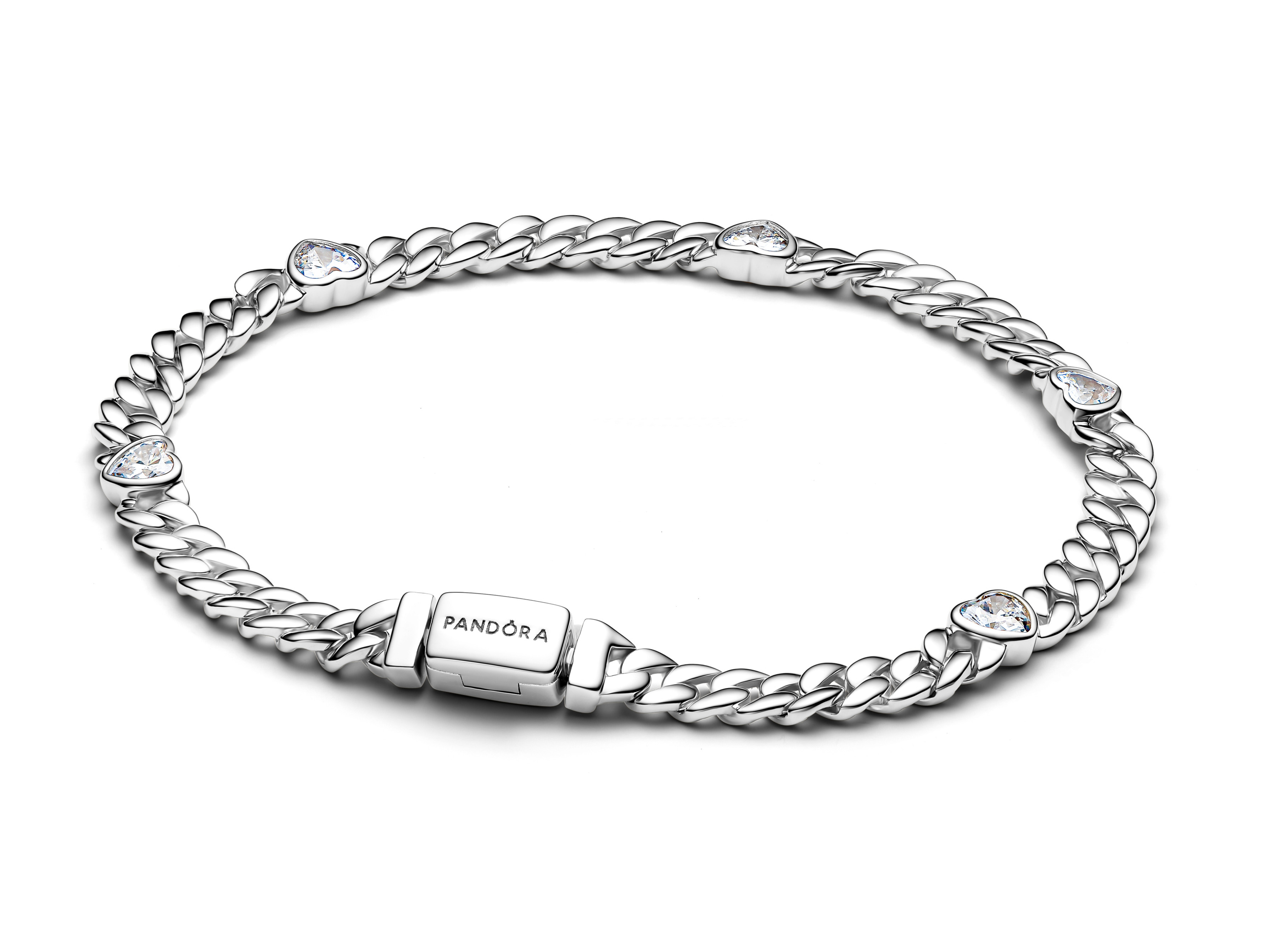 Pandora 594226C01-20 - Herz Cuban-Panzerarmband - Sterling Silber - Zirkonia - 20 cm