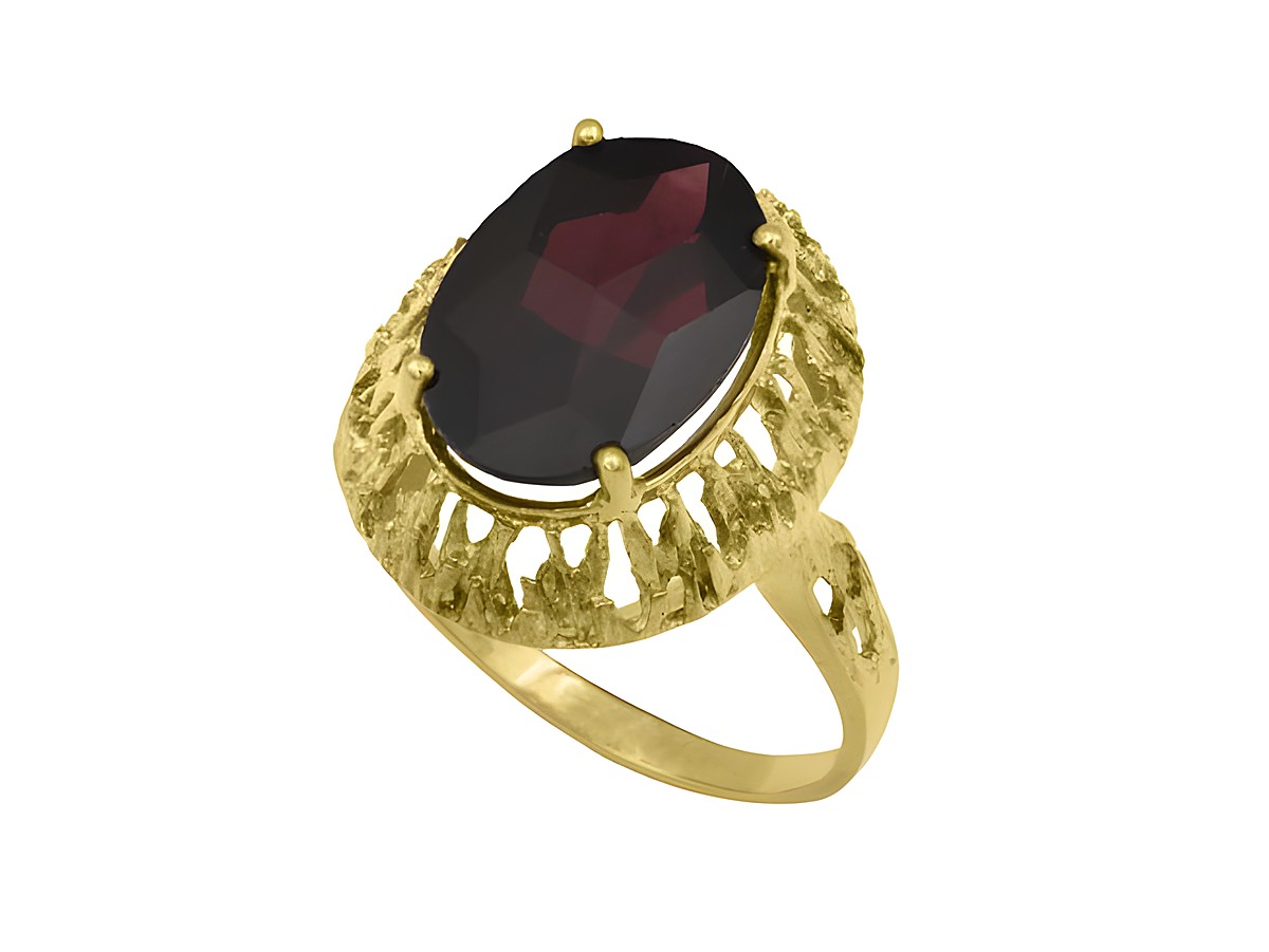 Goldring mit noblem Design aus Gold 333, verziert mit einem ovalen Granat. Größe 55,5, Hersteller Juwelier Harnisch, geeignet bis Größe 56/18.