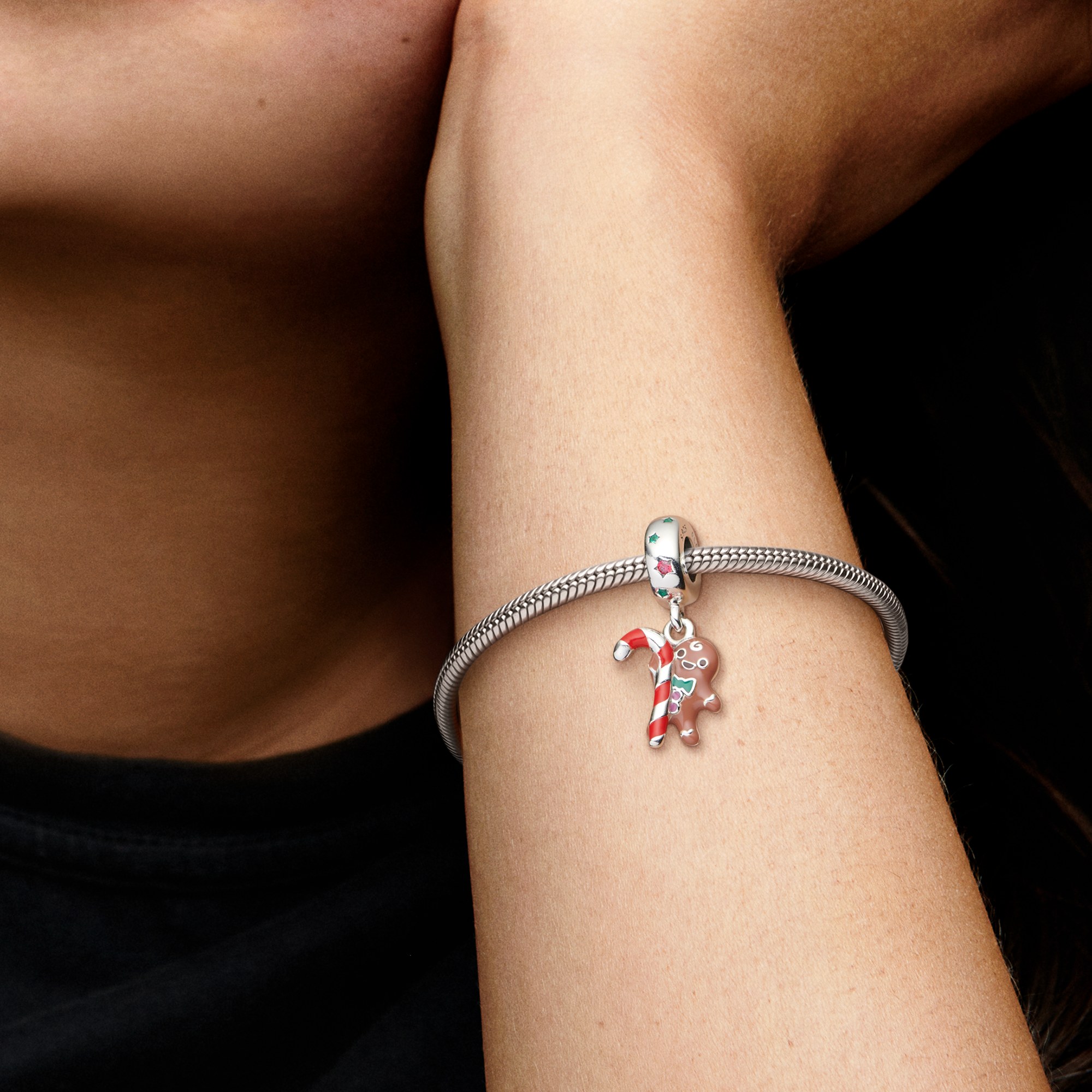 Pandora Charm Anhänger - Lebkuchenmann Anhänger xmas - Sterling Silber - Kristall & Emaille - Bunt – Ansicht 5
