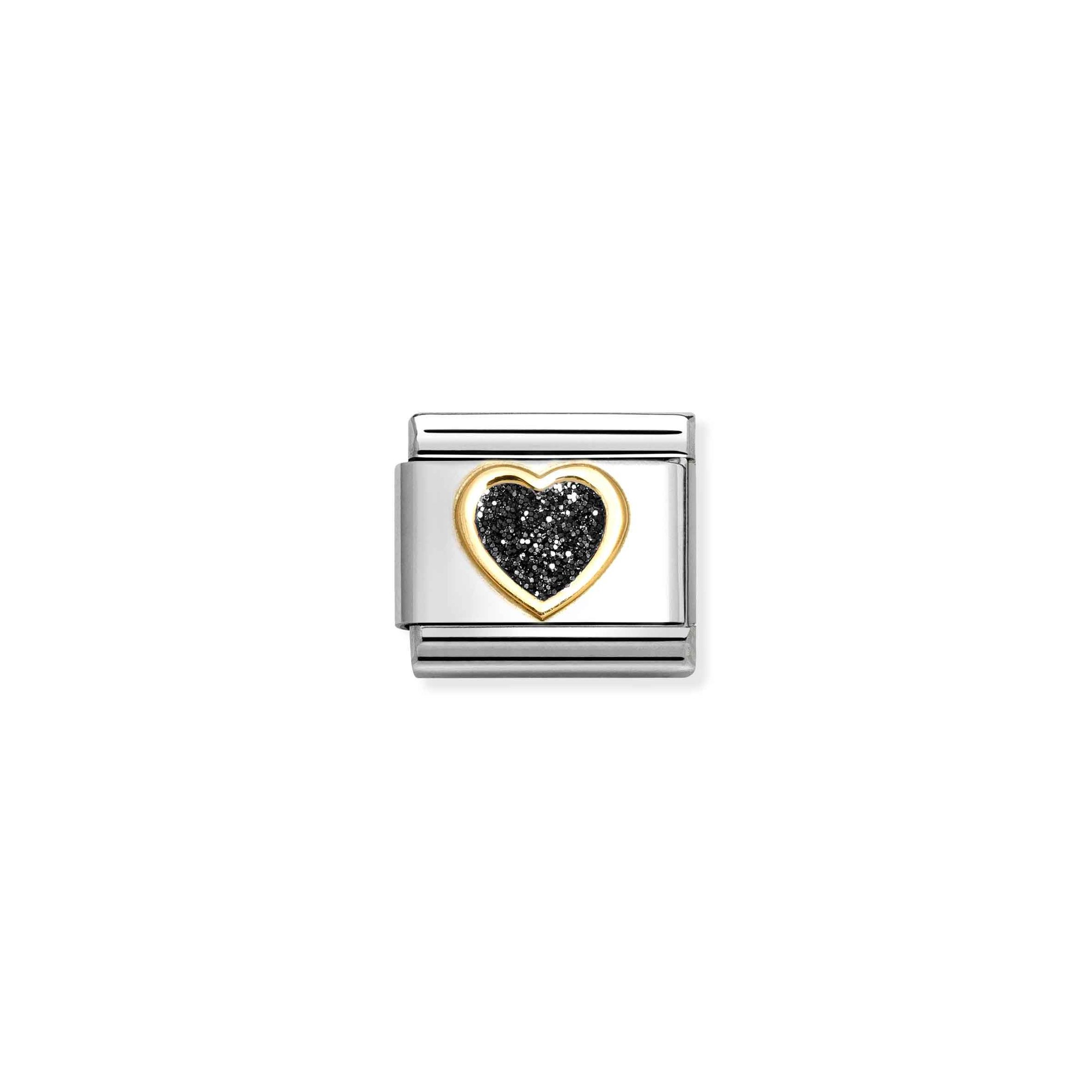Nomination Composable Classic Charm Herz schwarz - Edelstahl, Gold 750 Gelbgold, Emaille, Zirkonia