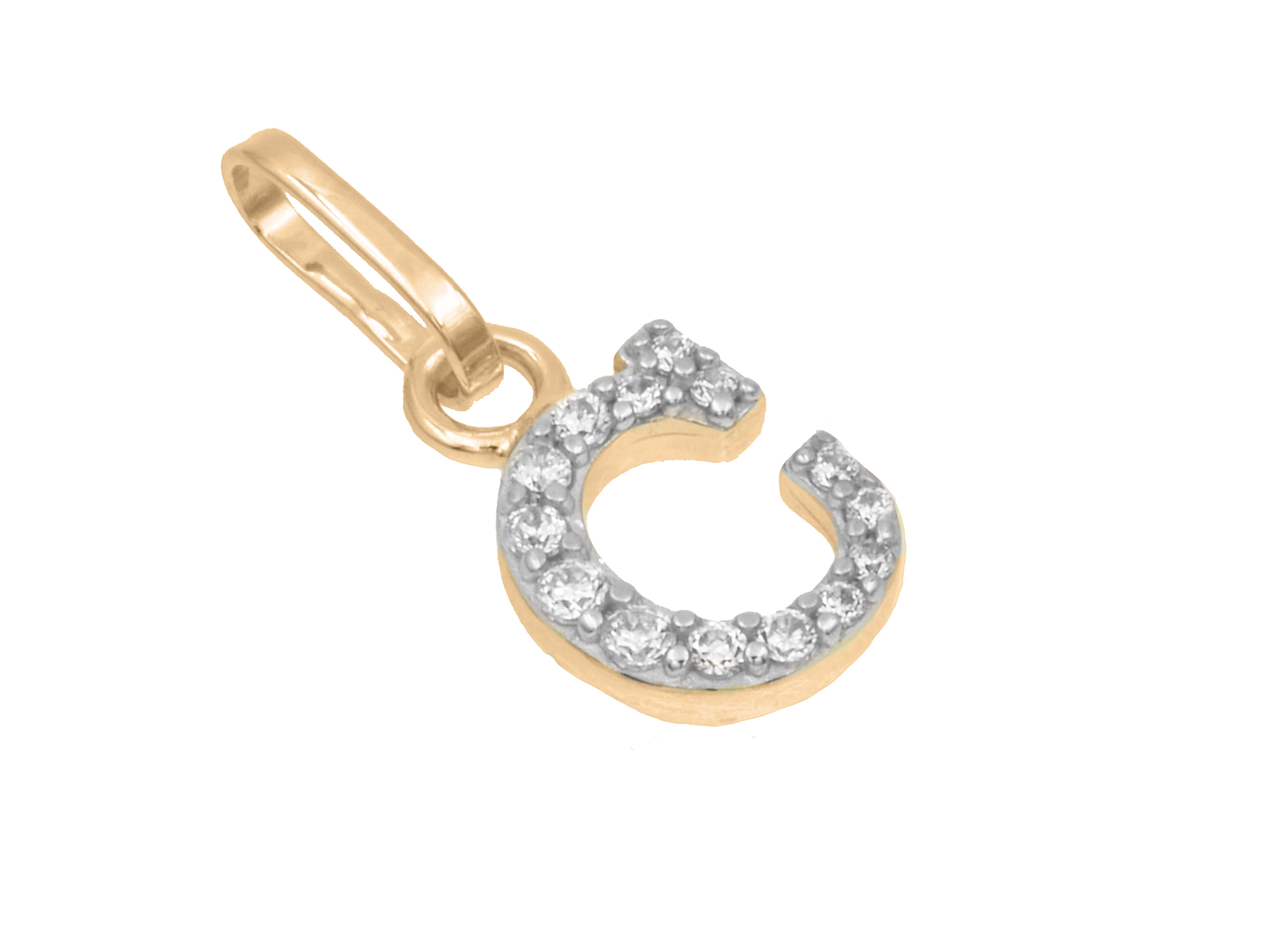 Buchstaben Anhänger C aus Sterling Silber mit Roségold Vergoldung und Zirkonia, Hersteller Juwelier Harnisch, stilvoll und glänzend, ideal als persönliches Schmuckstück oder Geschenk.