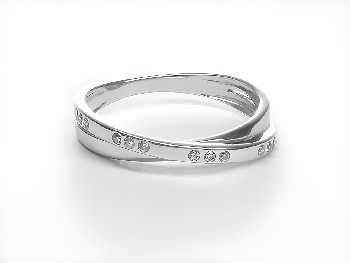 Silber Ring aus Sterling Silber mit Double-Ringen, verschlungenem Design und Zirkonia. Größe 56, Hersteller: Juwelier Harnisch, geeignet bis Größe 56/17,8.