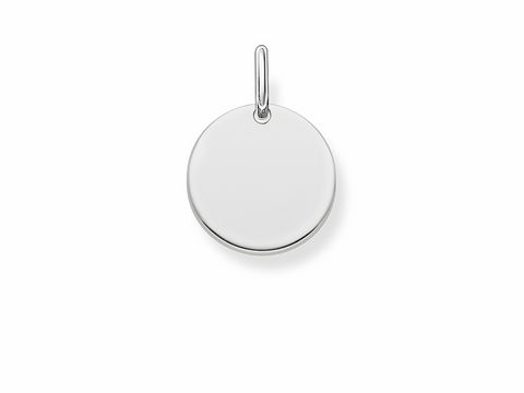 Silberner Anhänger von Thomas Sabo LBPE0001-001-12 mit runder Form und einer glatten Oberfläche, ideal für Gravuren und persönlichen Schmuck, geeignet für Ketten oder Armbänder.