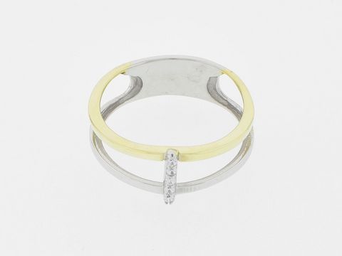 Ring Silber rhod. - Gr. 52 - modern - Zirkonia, Hersteller: Juwelier Harnisch, elegant gestaltet mit einer Kombination aus Silber und einem goldenen Element sowie funkelnden Zirkonia.