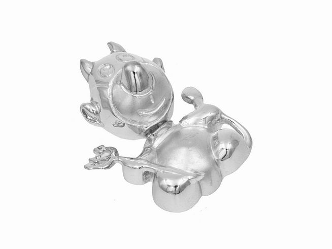 Teufel-Anhänger aus 585 Weißgold, teilmattiert, freundlich lächelnd mit kleinen Hörnern und Schwanz, ideal als verspieltes Schmuckstück von Juwelier Harnisch.