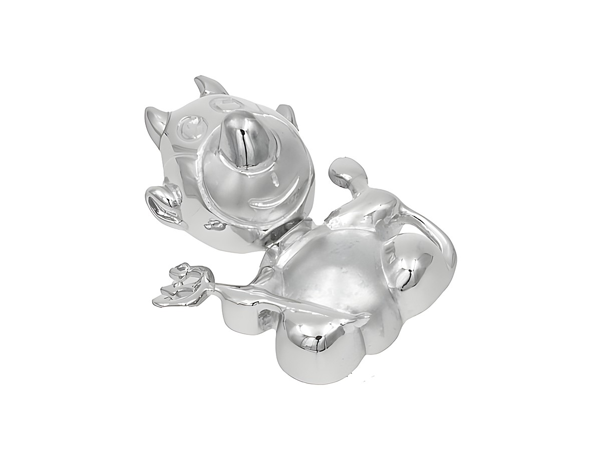 Teufel-Anhänger aus 585 Weißgold, teilmattiert, freundlich lächelnd mit kleinen Hörnern und Schwanz, ideal als verspieltes Schmuckstück von Juwelier Harnisch.