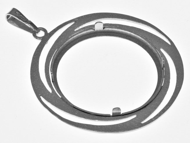 Münzfassung Anhänger in spiralenförmigem Design, aus echtem Silber rhodiniert, für Münzen bis 30 mm Durchmesser, hergestellt von Juwelier Harnisch.