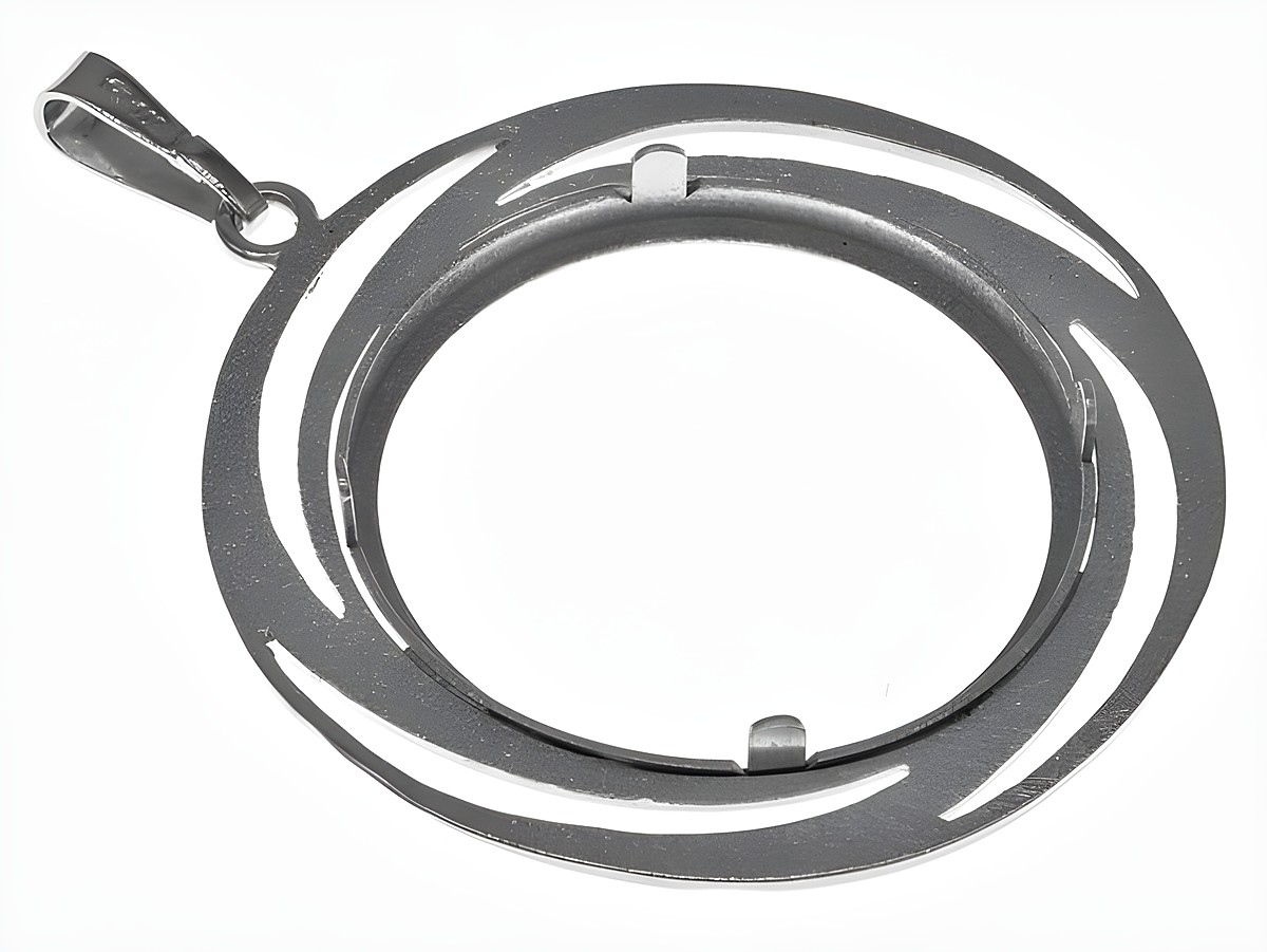 Münzfassung Anhänger in spiralenförmigem Design, aus echtem Silber rhodiniert, für Münzen bis 30 mm Durchmesser, hergestellt von Juwelier Harnisch. – Ansicht 2