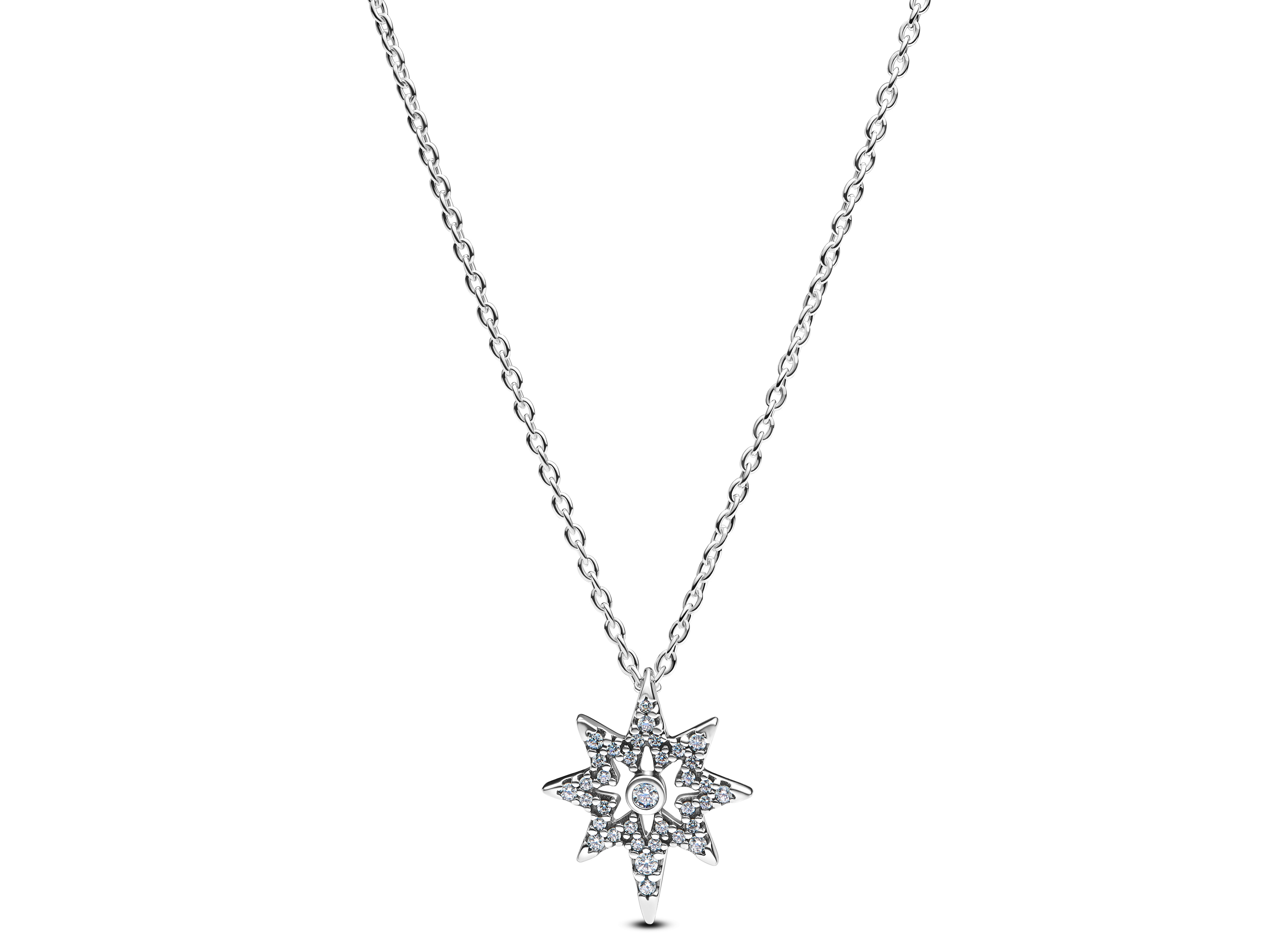 Pandora 393600C01-45 Halskette aus Silber mit einem Nordstern-Anhänger, der mit klarem Zirkonia verziert ist, Länge 45 cm, stilvolles Schmuckstück für besondere Anlässe.