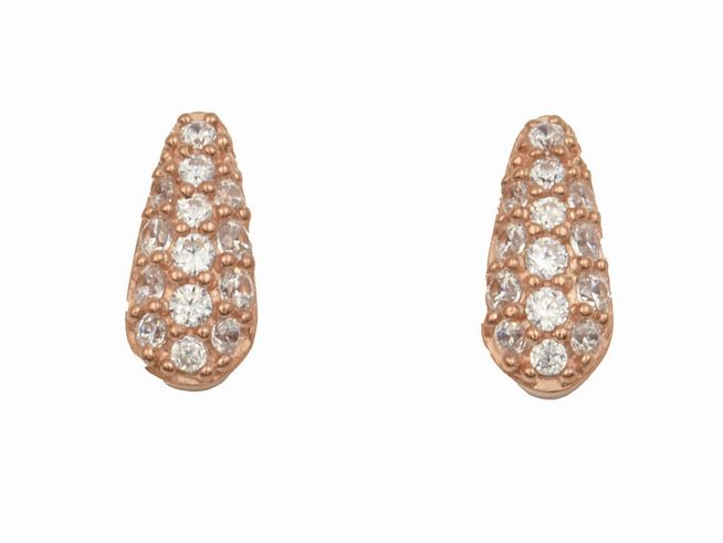 Ohrstecker mit Kette aus 925 Sterling Silber, poliert, in Roségold vergoldet, verziert mit funkelndem Zirkonia, hergestellt von Juwelier Harnisch.