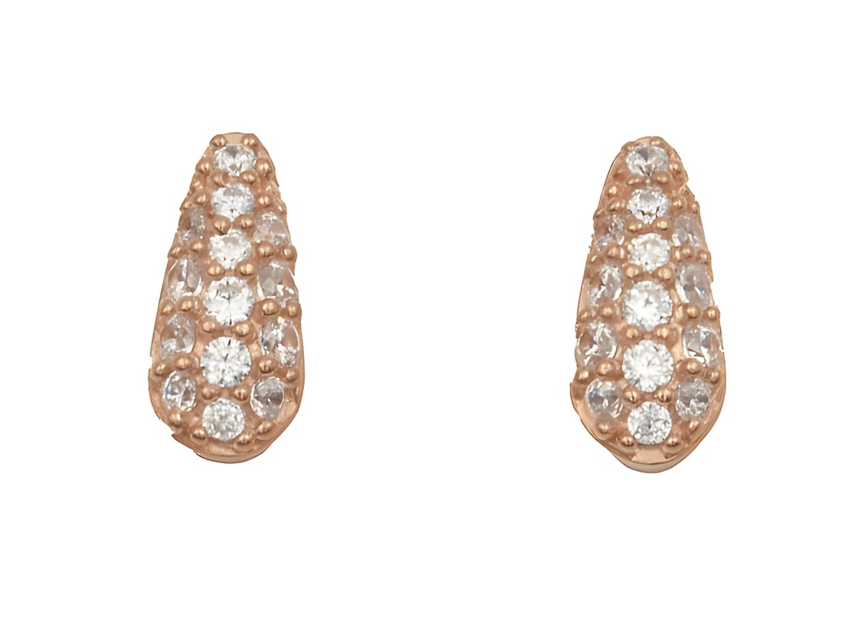 Ohrstecker mit Kette aus 925 Sterling Silber, poliert, in Roségold vergoldet, verziert mit funkelndem Zirkonia, hergestellt von Juwelier Harnisch.