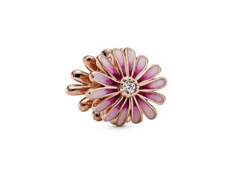 Charm von Pandora ROSE in Blumenform mit Zirkonia, pinke und weiße Emaille. Ideal zur Verschönerung von Armbändern oder als besonderes Geschenk. Artikelnummer 788775C01.