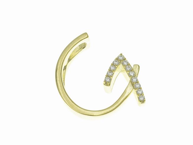 Anhänger aus poliertem Sterlingsilber in Form des Buchstaben G, vergoldet in Gelbgold, verziert mit Zirkonia, Hersteller: Juwelier Harnisch.