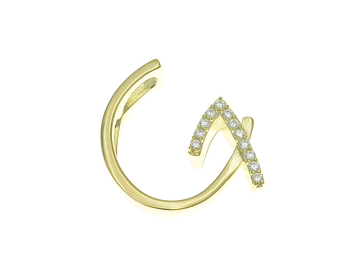 Anhänger aus poliertem Sterlingsilber in Form des Buchstaben G, vergoldet in Gelbgold, verziert mit Zirkonia, Hersteller: Juwelier Harnisch.