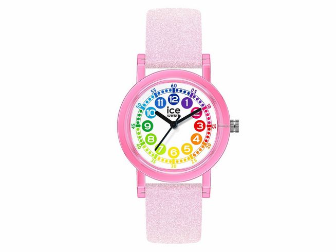 ICE learning Pink Glitter Uhr 022689 von Ice Watch in bunten Farben mit einem pinken Glitzer-Armband und leicht ablesbarem Ziffernblatt für Kinder. Ideal zum Lernen der Uhrzeit.