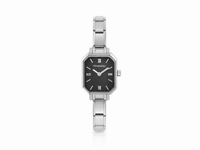 Elegante Nomination Uhr aus der Time Collection mit schwarzem Zifferblatt und edelstahlfarbener Armbanduhr im klassischen Design. Model 076037 12 - PARIS - TIME.