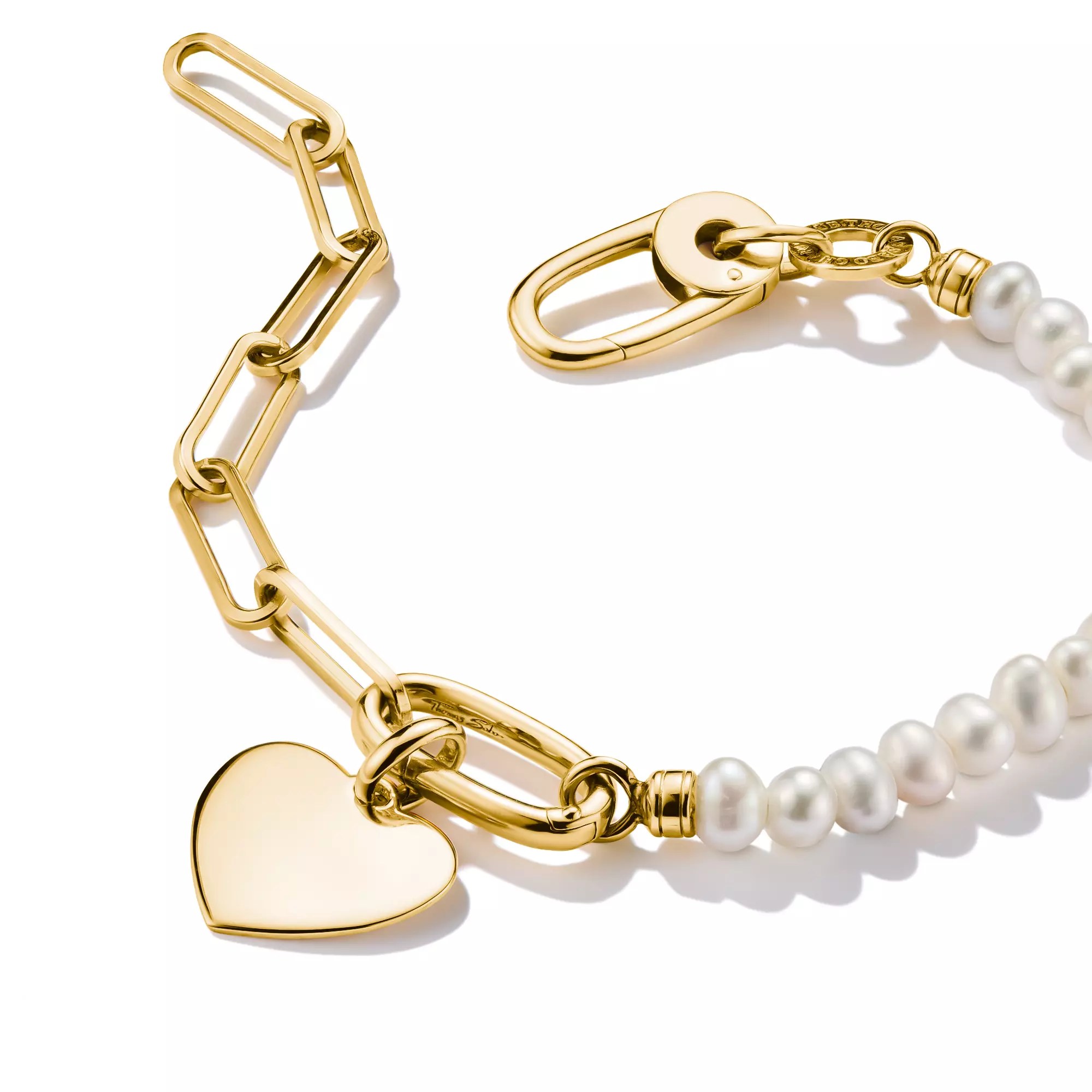 Thomas Sabo Connect - Charm Armband Perlen und Paperclip mit einem Connect Link - Silber & Gelbgold Verg. + Zuchtperle - 17 cm – Ansicht 3