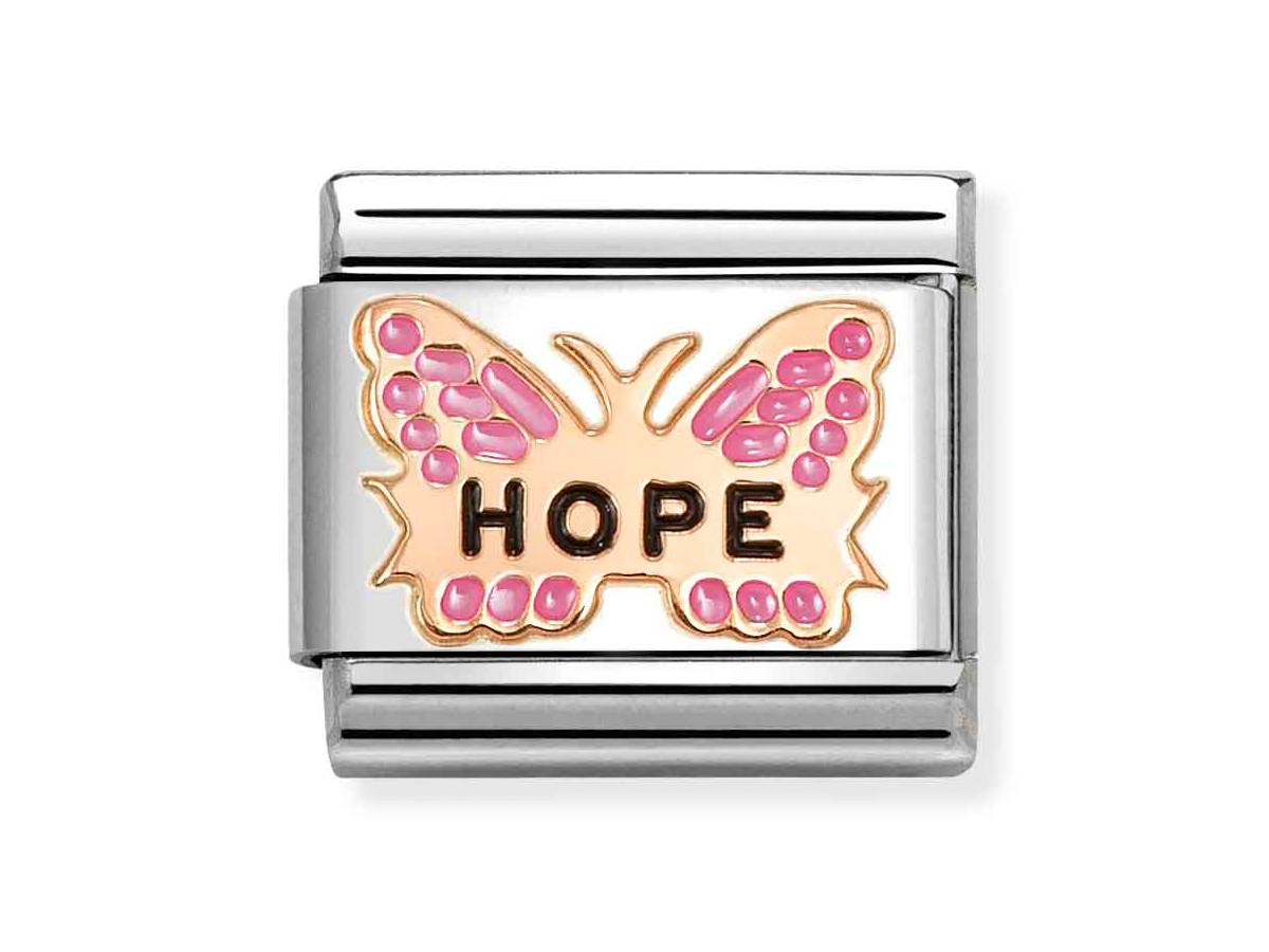 Nomination 430202 50 - CLASSIC Symbol aus echt Roségold - Emaille - HOPE-Schmetterling - Magenta