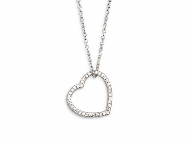 Xenox Sterling Silber Kette XS2777 mit einer herzförmigen Anhänger besetzt mit funkelnden Steinen, ideal für die LOVE STORY, Länge von 42 bis 47 cm, Ankerkette.