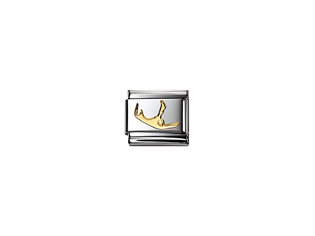 Eine silberne Charm-Element mit einem goldenen, stilisierten Motiv einer Muschel, ideal für Armbänder von Nomination Classic Deutschland Sylt.
