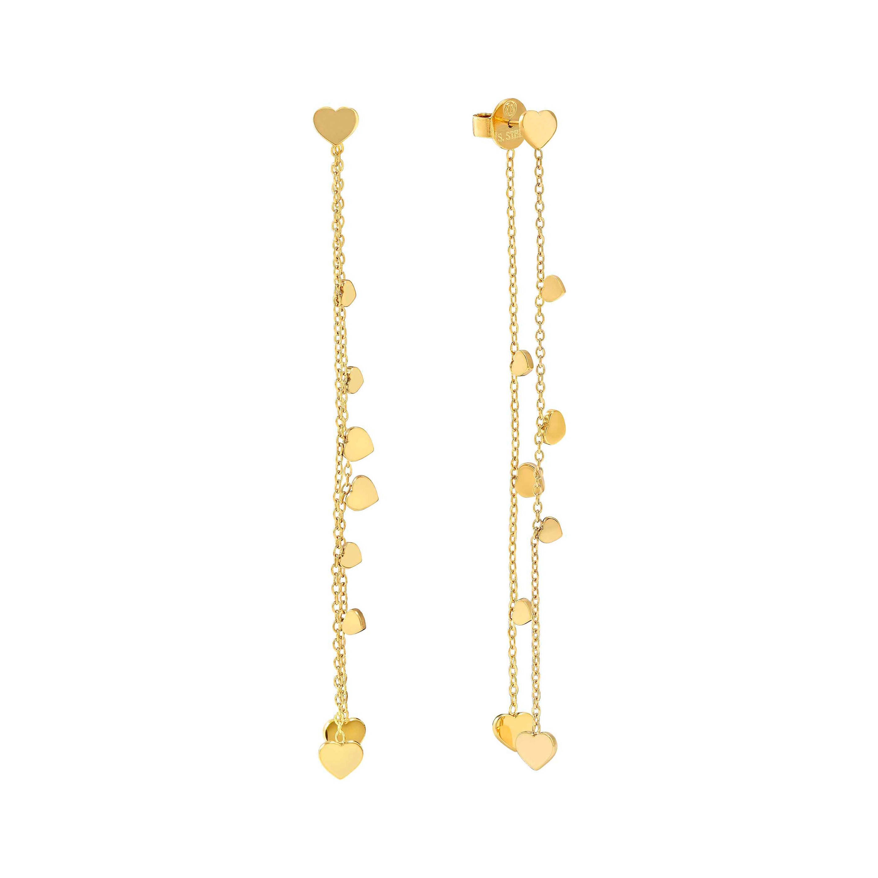 RITMATIKA Ohrhänger mit goldfarbener PVD-Beschichtung, gestaltet mit mehreren kleinen Herzen an feinen Ketten, ideal für einen femininen und modischen Look.