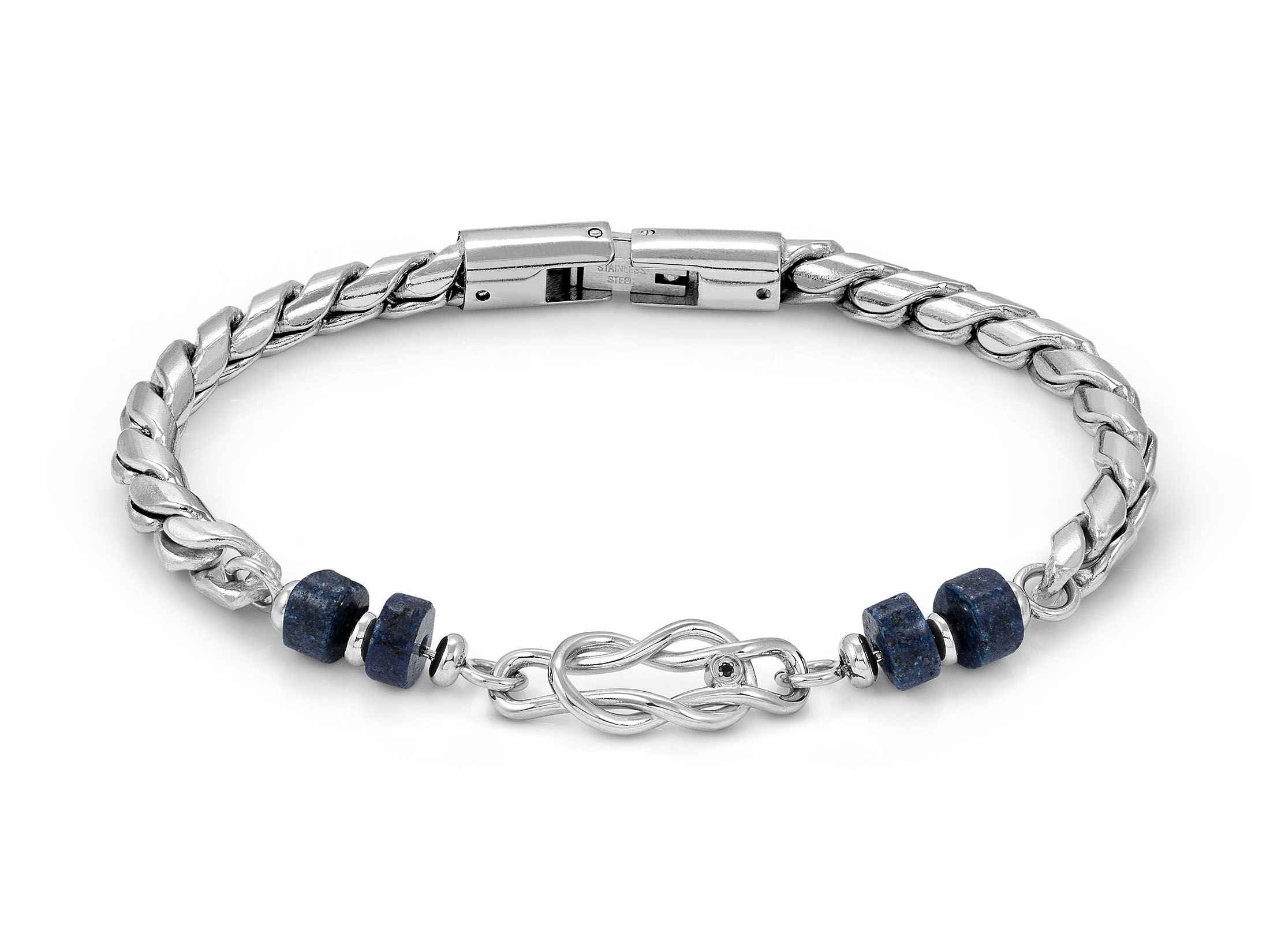 Armband von Nomination in der ATLANTE STONES EDITION aus Sodalith mit Knoten-Design, verstellbare Länge von 19 bis 23 cm, neu und modern gestaltet.