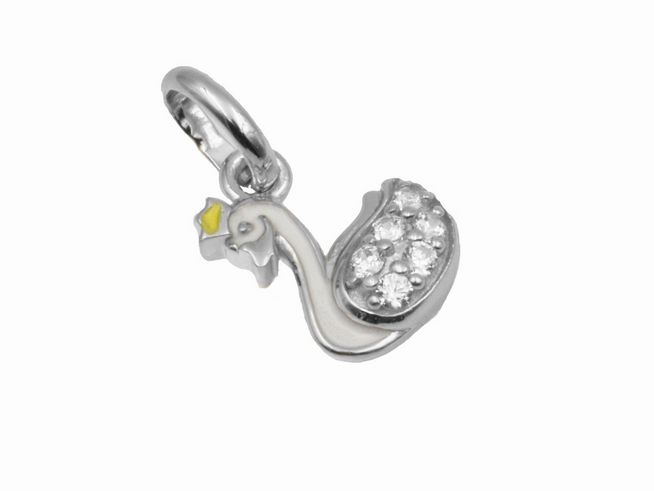 303038-0 Schwan Anhänger aus 925 Sterling Silber, poliert und rhodiniert, verziert mit Zirkonia, empfohlen für Kinder, Hersteller Juwelier Harnisch.