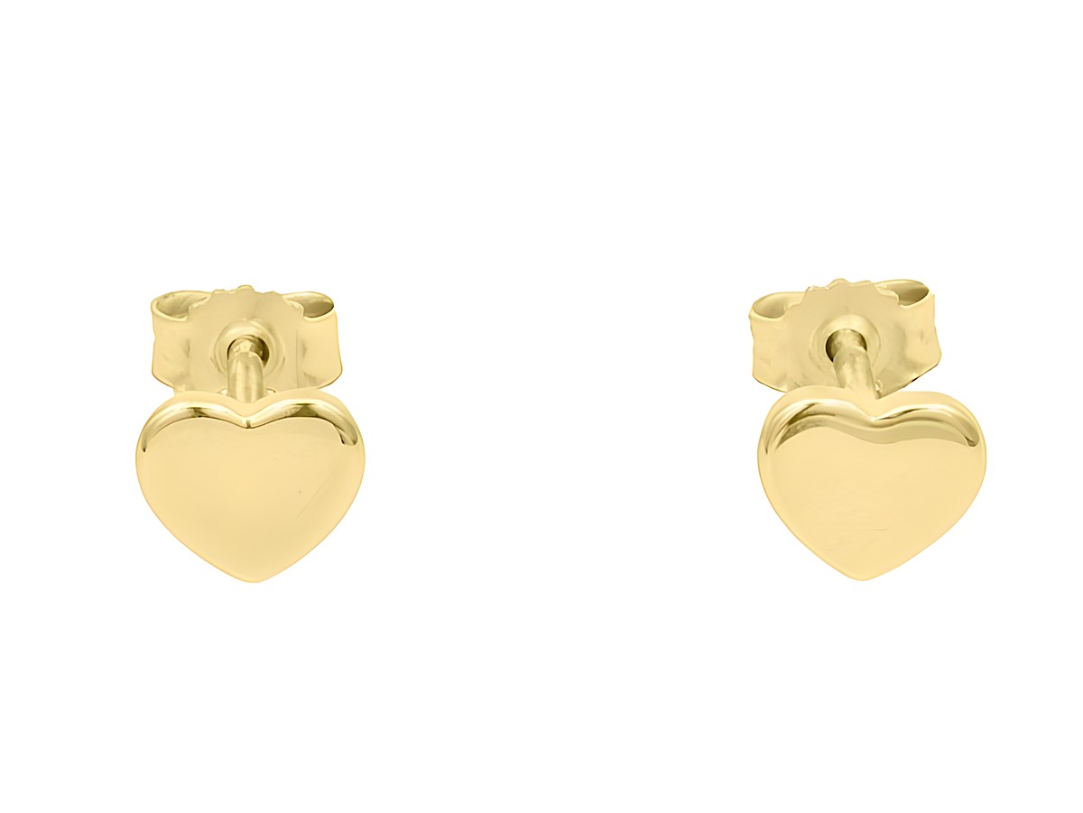 Ohrstecker in Herzform aus 750 Gelbgold, poliert, vom Hersteller Juwelier Harnisch, elegante und zeitlose Herz Ohrringe für jeden Anlass.