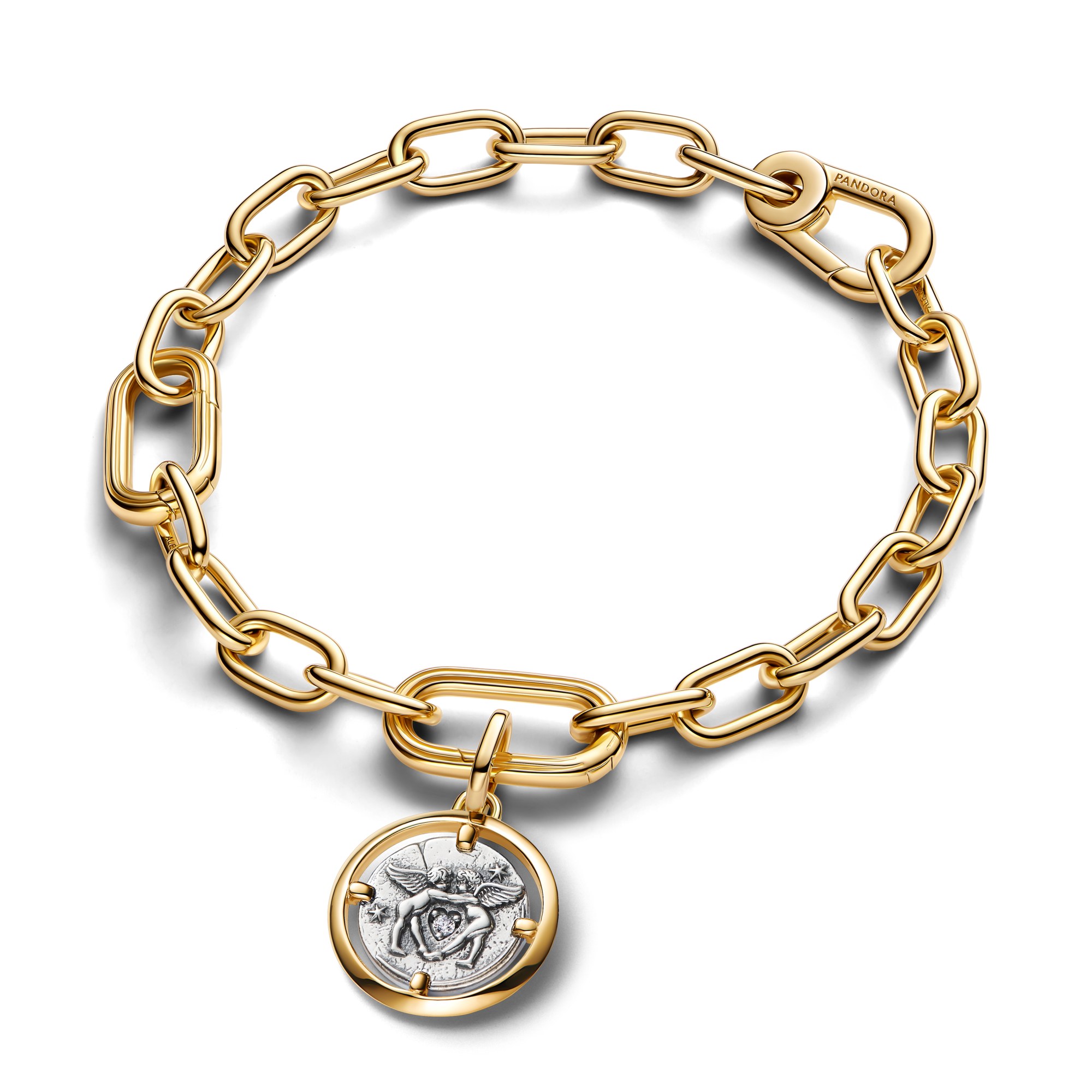 Pandora Me - Amor Medaillon-Charm Anhänger - Silber & Gelbgold Vergoldung - Zirkonia - AMOR FATI – Ansicht 2