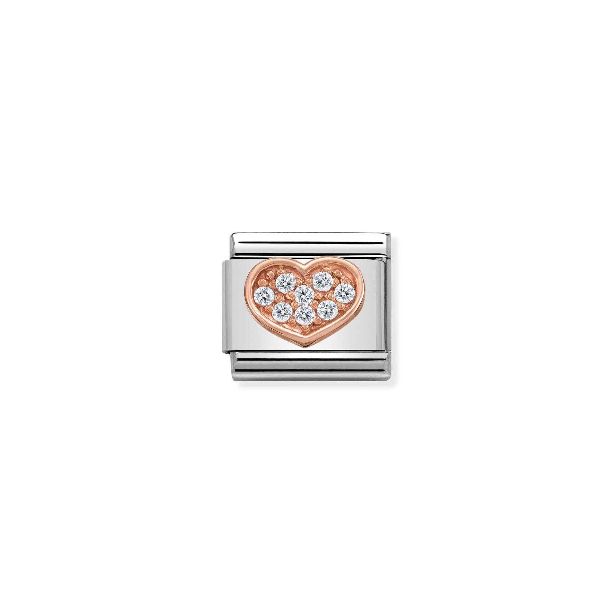 Nomination Composable Classic Charm Herz - Edelstahl, Gold 375 Roségold, Zirkonia
