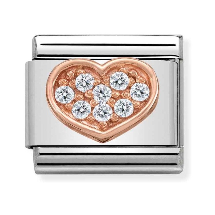 Nomination Composable Classic Charm Herz - Edelstahl, Gold 375 Roségold, Zirkonia