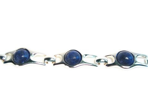 Silber Armband 19 cm x 16 mm mit echten Sodalithsteinen, hergestellt von Juwelier Harnisch, in einem eleganten Design mit geschwungenen Elementen.