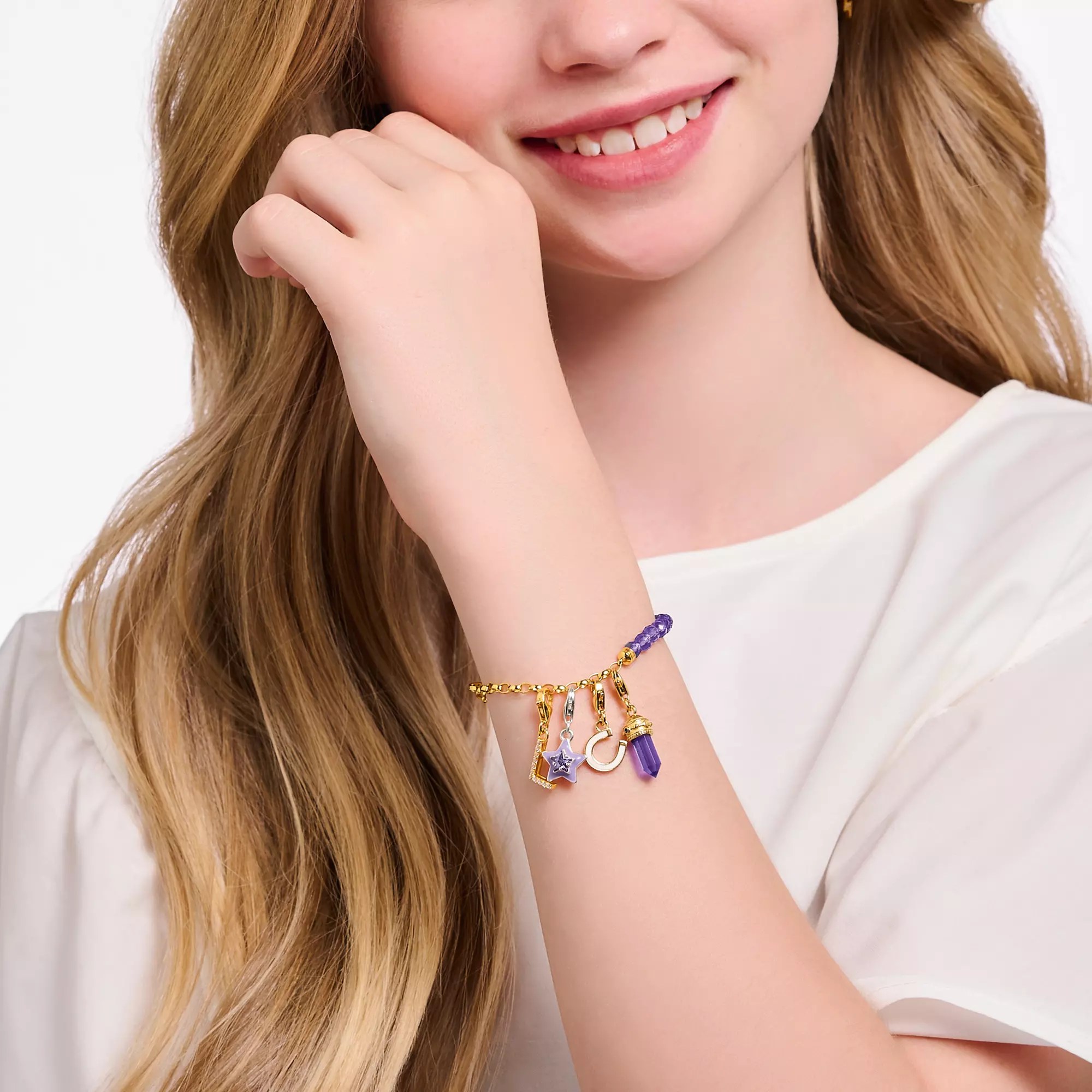 Thomas Sabo Charm-Anhänger - funkelnder Buchstabe L - Silber Gelbgold verg. & Zirkonia - Weiß – Ansicht 3
