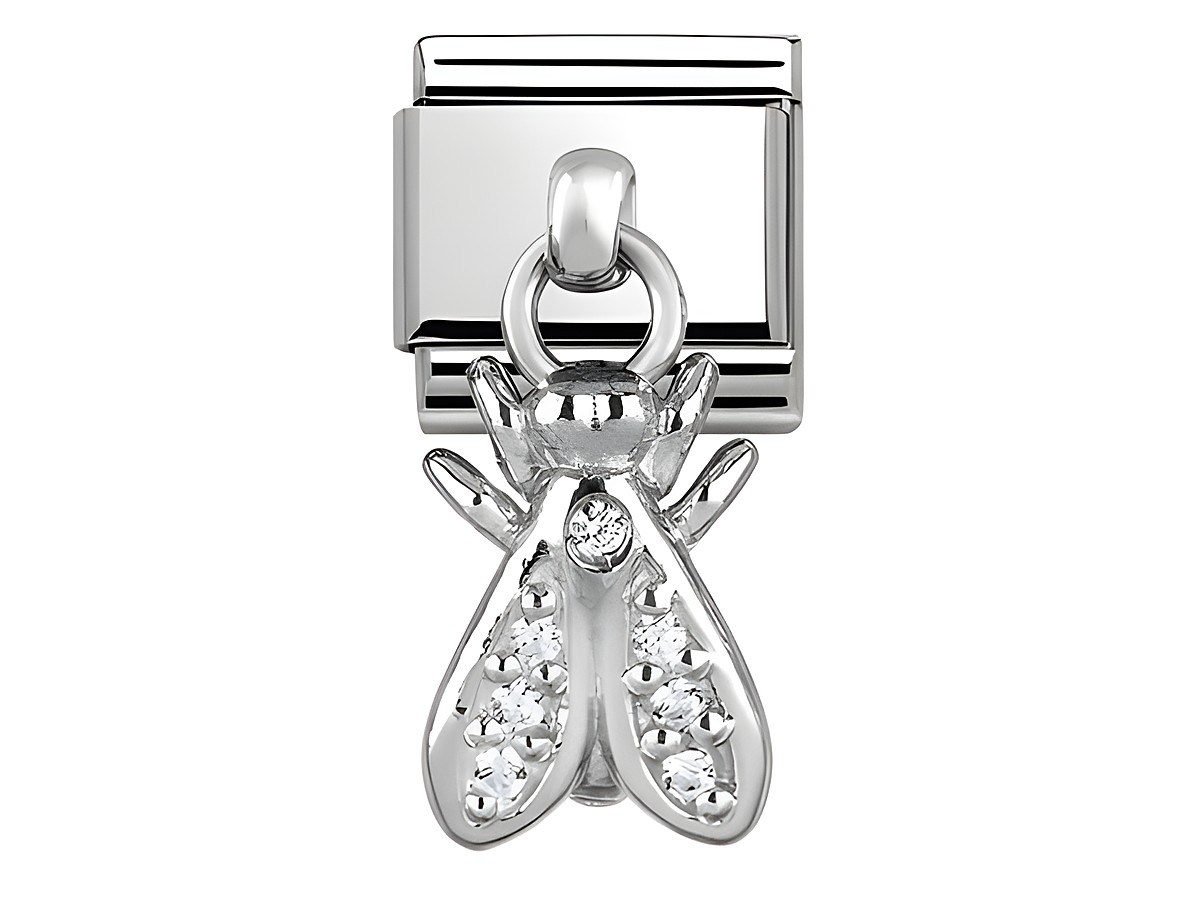 Classic Charms Fliege aus Silber mit Zirkonia, glänzende Details und filigranes Design, hübsches Schmuckstück von Nomination ideal für persönliche Armbänder.