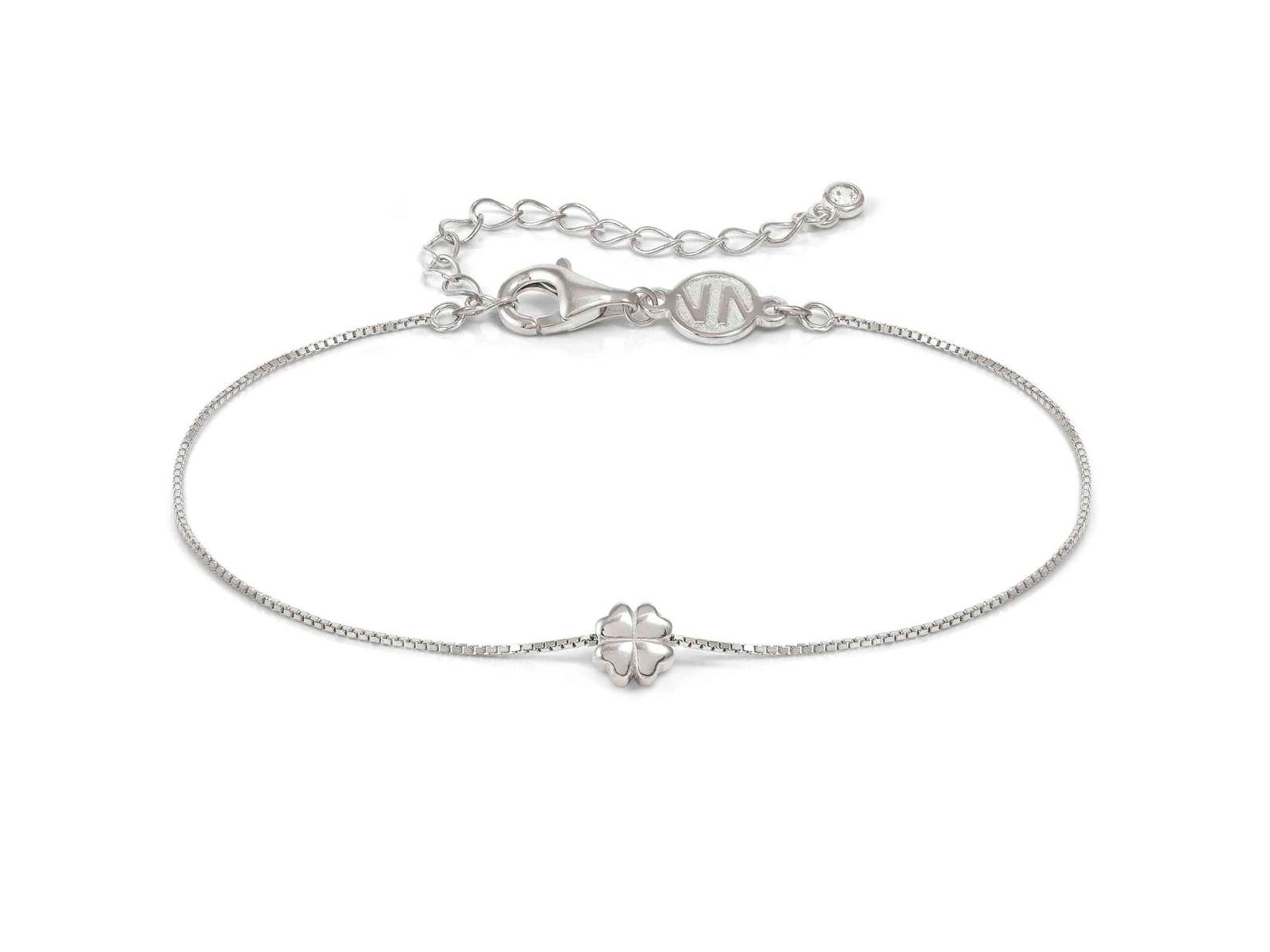 Rhodiniertes Armband aus Sterlingsilber von Nomination mit einem Kleeblatt-Anhänger, verstellbar von 15 bis 19 cm, elegante Gestaltung für jeden Anlass.