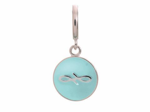 Silber Anhänger von Endless mit einem hellblauen Coin und einer symbolischen Gravur. Ideal zum Kombinieren mit anderen Schmuckstücken im Onlineshop.