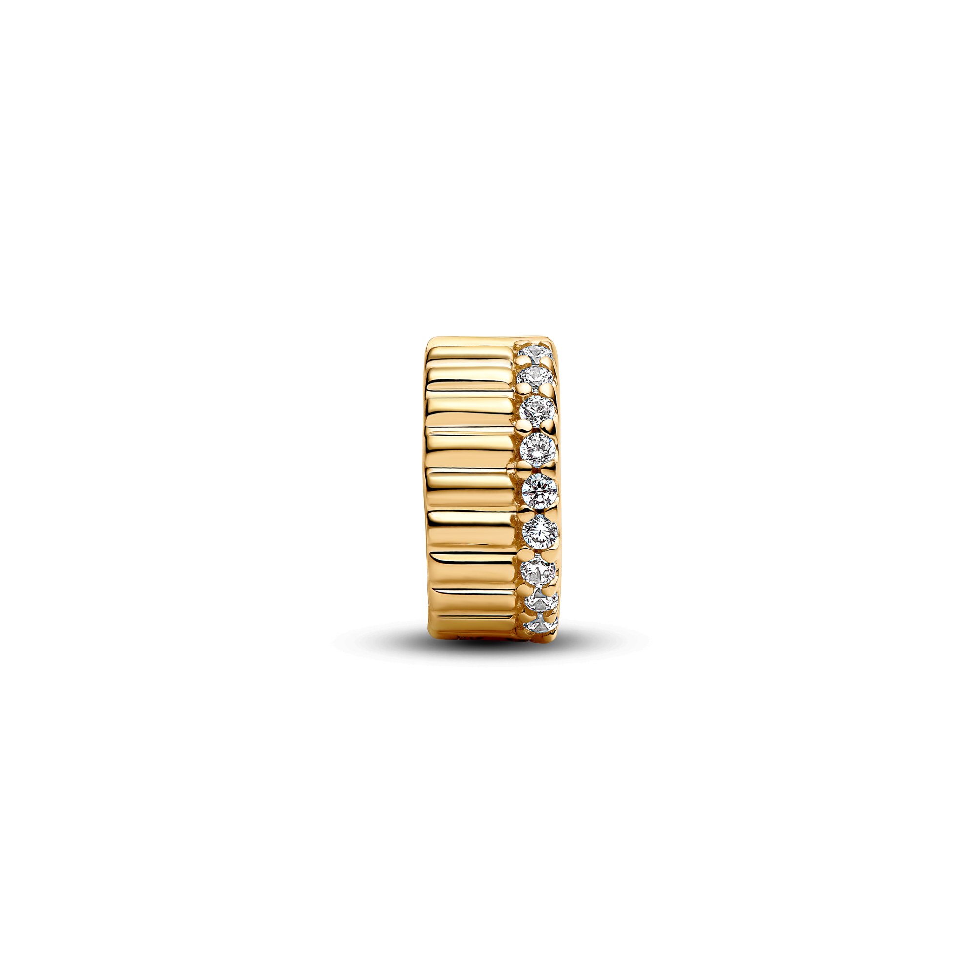 Pandora Gerippter Clip-Charm - Gelbgold Vergoldung - Zirkonia – Ansicht 3